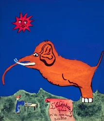 Der Elefant mit nur einem Bein, Illustration für die handgeschriebene Gedichtsammlung 